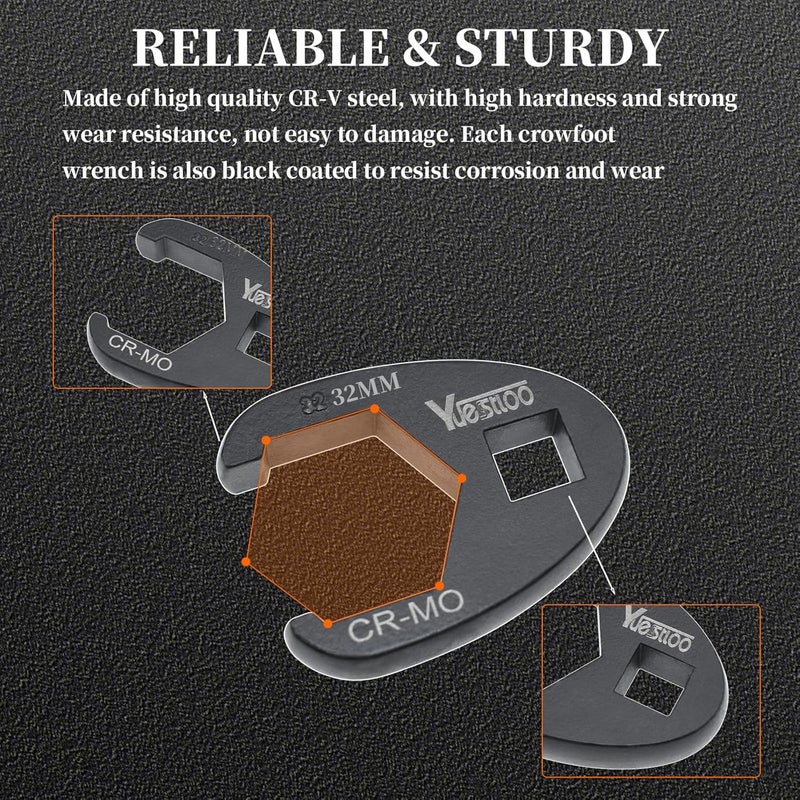 Yuesstloo 21Pcs Crows Foot Wrench Set 1/2" and 3/8” Drive Flare Nut Crowfoot Set Metric 8-32mm 6 Point Crows Feet Wrenches, Flare Nut Wrench Kit for Removing Nuts from Hard-to-Reach Areas - Image 4